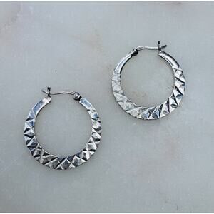 Hoop Earrings Fancy Diamond Cut 925 Sterling Silver